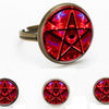 Red Glass Pentagram Witchcraft Adjustable Ring